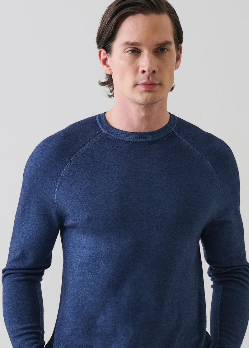 Patrick Assaraf Vintage Wash Merino Wool Raglan Crew - Denim