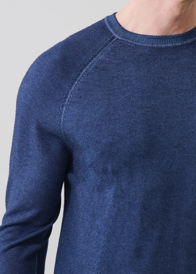 Patrick Assaraf Vintage Wash Merino Wool Raglan Crew - Denim