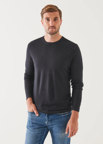 Patrick Assaraf Extra Fine Merino Vintage Wash Crew - Metal