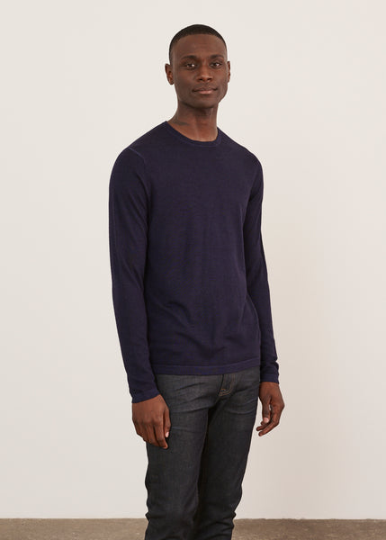 Patrick Assaraf Extra Fine Merino Vintage Wash Crew - Dark Navy