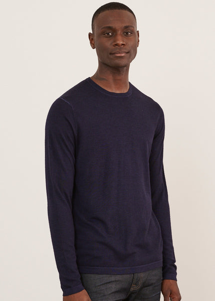 Patrick Assaraf Extra Fine Merino Vintage Wash Crew - Dark Navy