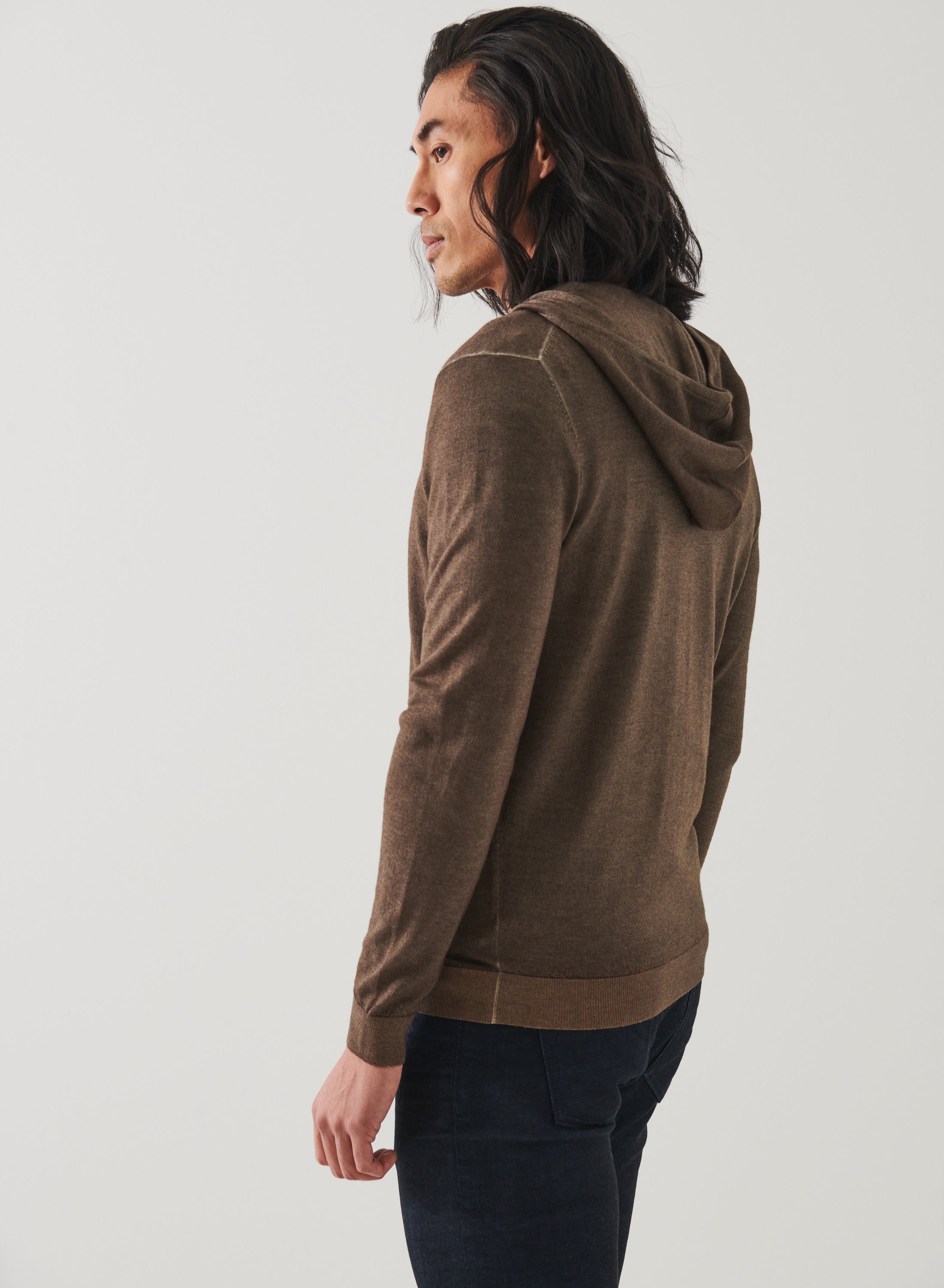 Patrick Assaraf Extra Fine Merino Vintage Zip Hoodie -Olive Night