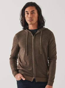 Patrick Assaraf Extra Fine Merino Vintage Zip Hoodie -Olive Night