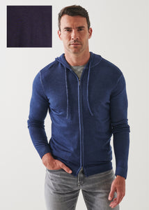 Patrick Assaraf Men's Extra Fine Merino Vintage Zip Hoodie -Dark Navy