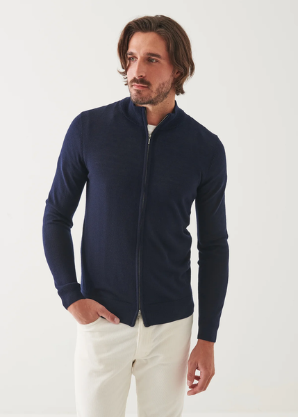 Patrick Assaraf Extra Fine Merino Zip Mock - Midnight