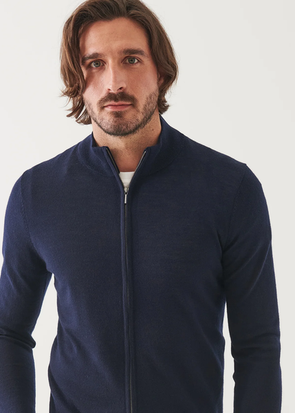 Patrick Assaraf Extra Fine Merino Zip Mock - Midnight