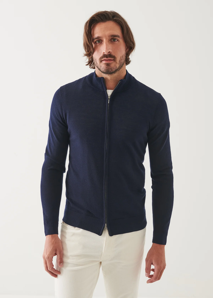 Patrick Assaraf Extra Fine Merino Zip Mock - Midnight