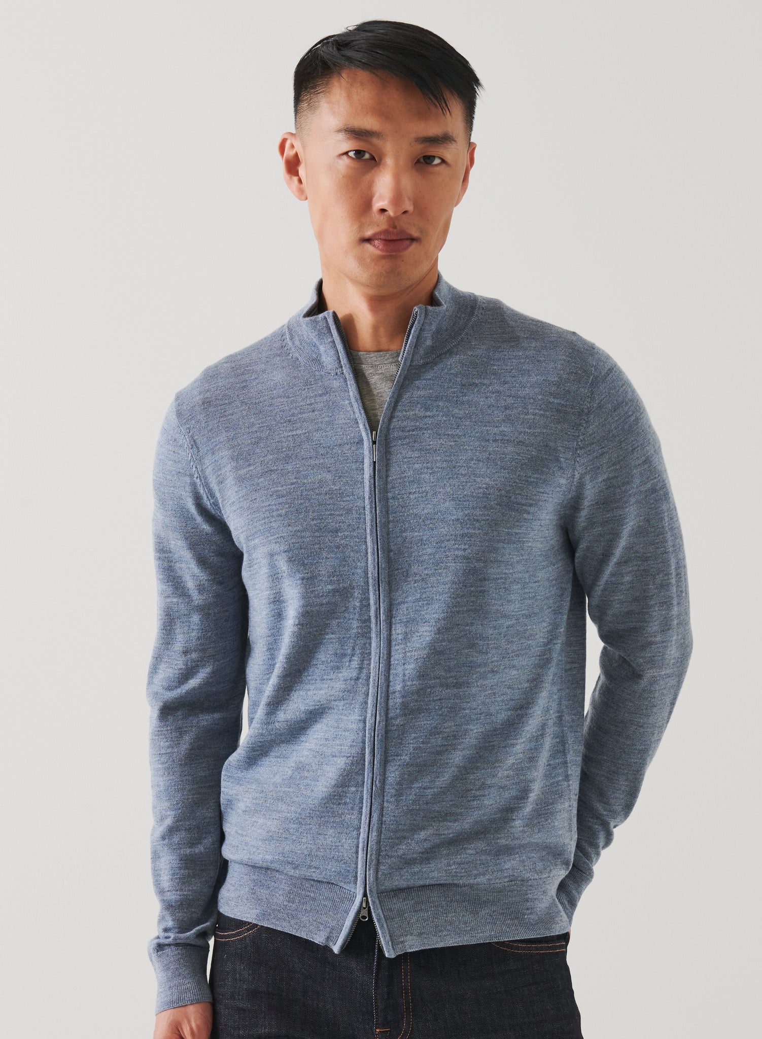 Patrick Assaraf Extra Fine Merino Zip Mock - Dusky Blue