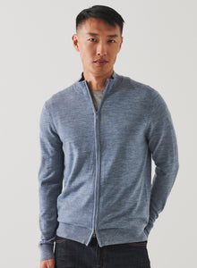 Patrick Assaraf Extra Fine Merino Zip Mock - Dusky Blue