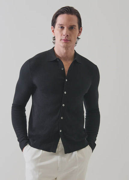 Patrick Assaraf LS Cotton Cashmere Full Button Up Shirt - Black