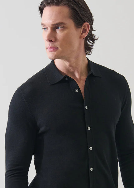 Patrick Assaraf LS Cotton Cashmere Full Button Up Shirt - Black