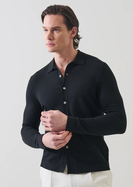 Patrick Assaraf LS Cotton Cashmere Full Button Up Shirt - Black