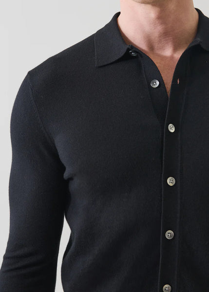 Patrick Assaraf LS Cotton Cashmere Full Button Up Shirt - Black