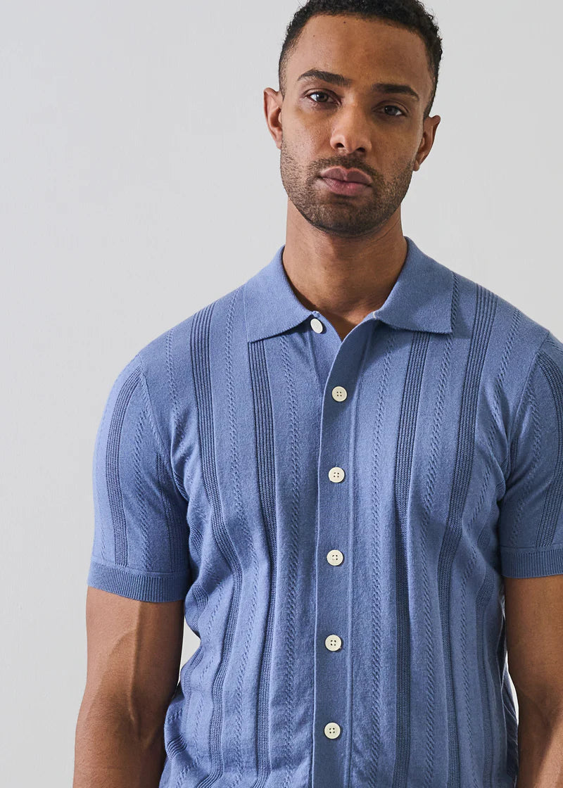 Patrick Assaraf SS Cotton Cashmere Textured Button Up Shirt - Dusky Blue