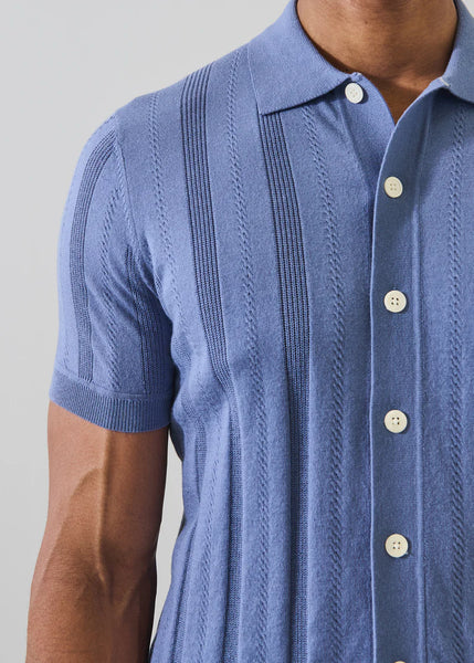 Patrick Assaraf SS Cotton Cashmere Textured Button Up Shirt - Dusky Blue