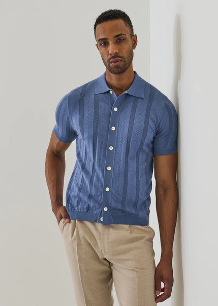 Patrick Assaraf SS Cotton Cashmere Textured Button Up Shirt - Dusky Blue