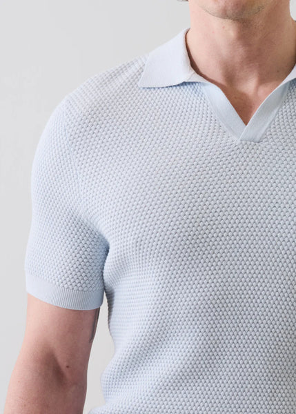 Patrick Assaraf SS Cotton Cashmere Bubble Stitch Johnny Collar Polo - Pale Blue