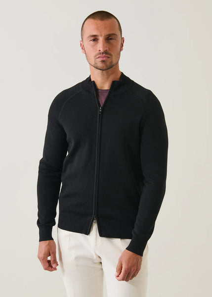 Patrick Assaraf 16GG Double Face Raglan Mock Zip Cardigan - Black