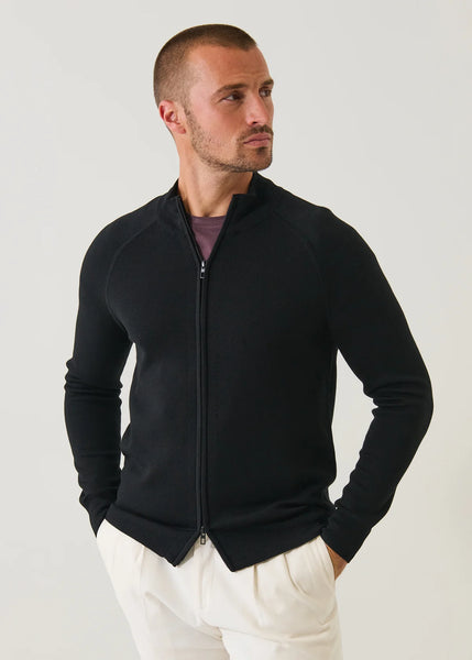 Patrick Assaraf 16GG Double Face Raglan Mock Zip Cardigan - Black