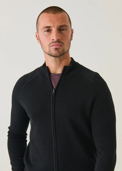 Patrick Assaraf 16GG Double Face Raglan Mock Zip Cardigan - Black