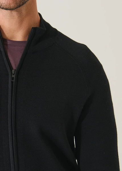 Patrick Assaraf 16GG Double Face Raglan Mock Zip Cardigan - Black
