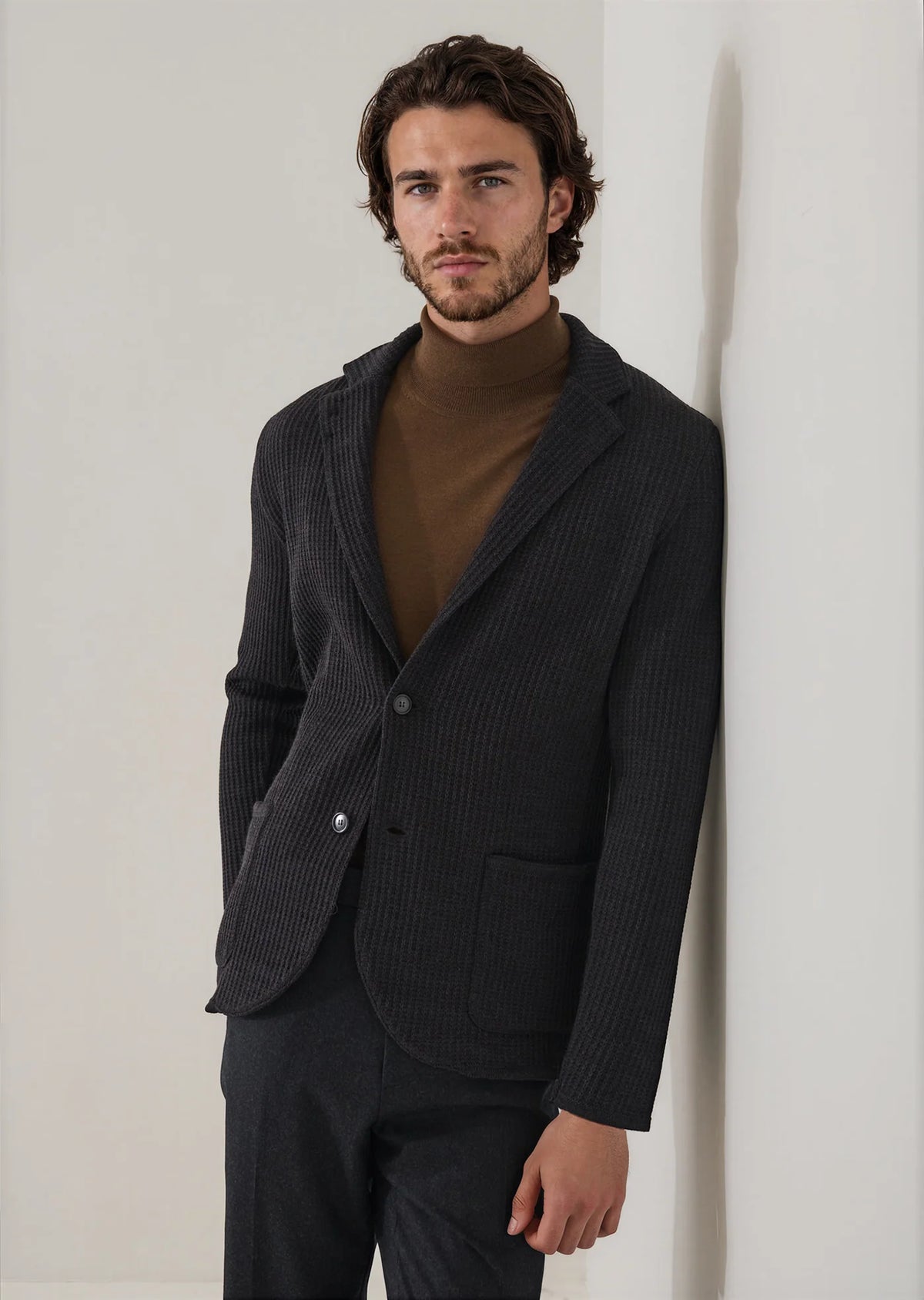 Patrick Assaraf Merino Wool Chain Stitch Knit Blazer - Ash