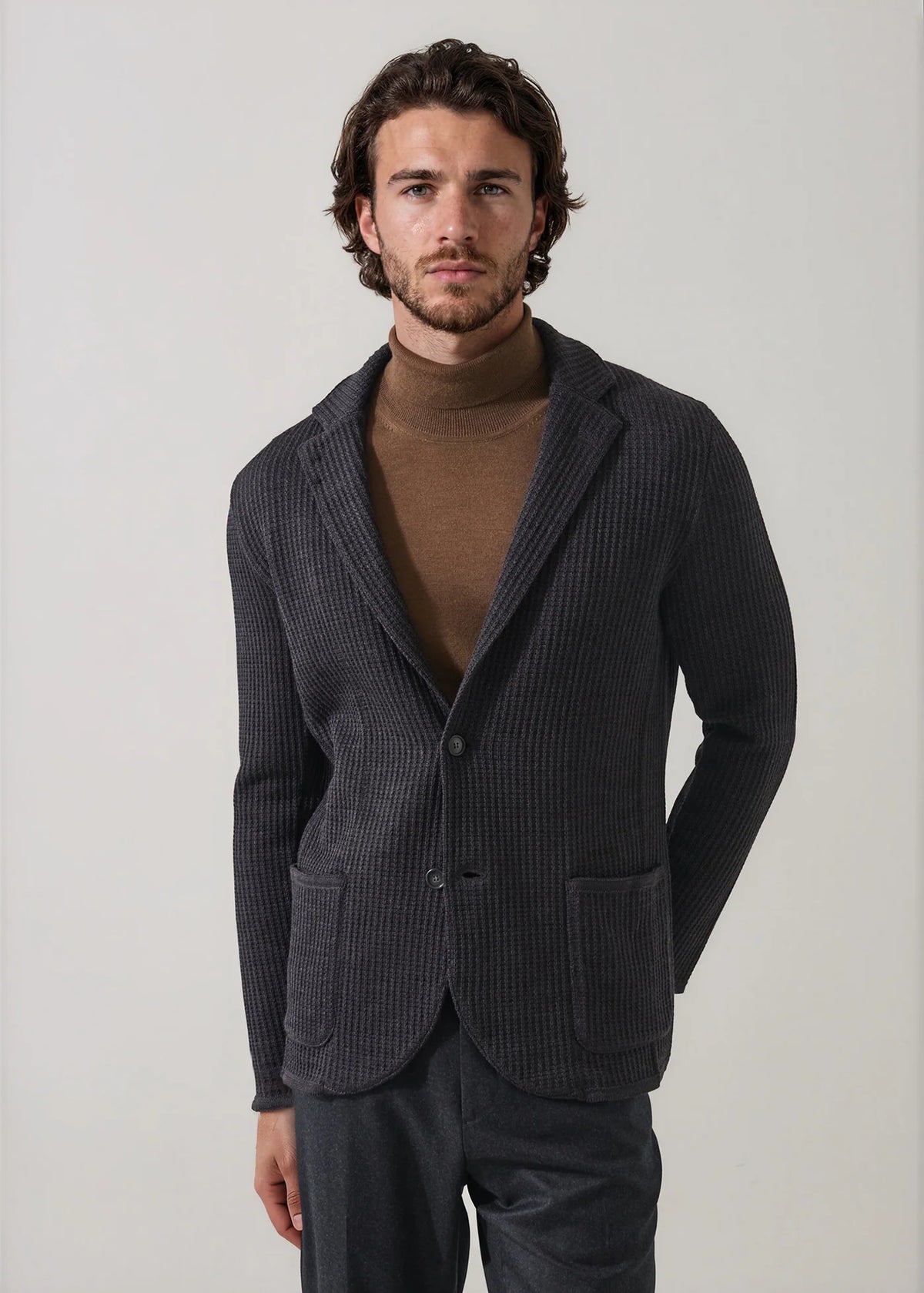 Patrick Assaraf Merino Wool Chain Stitch Knit Blazer - Ash
