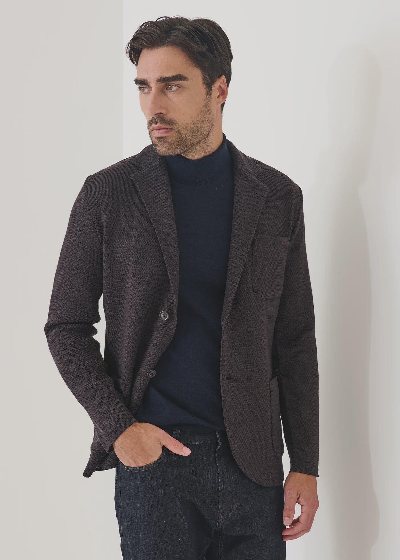Patrick Assaraf Honeycomb Stitch Merino Knit Blazer - Nougat