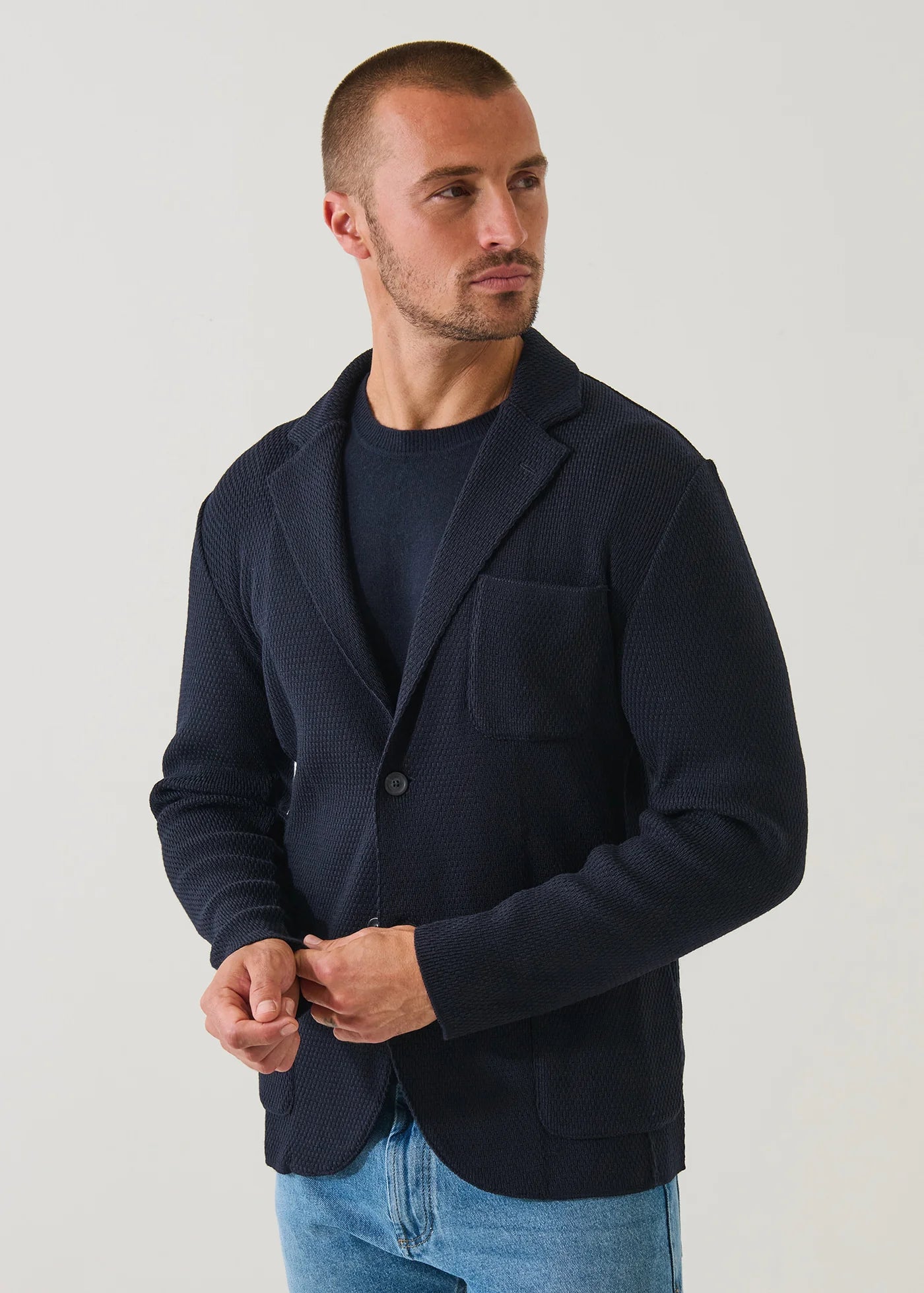 Patrick Assaraf Honeycomb Stitch Merino Knit Blazer - Black