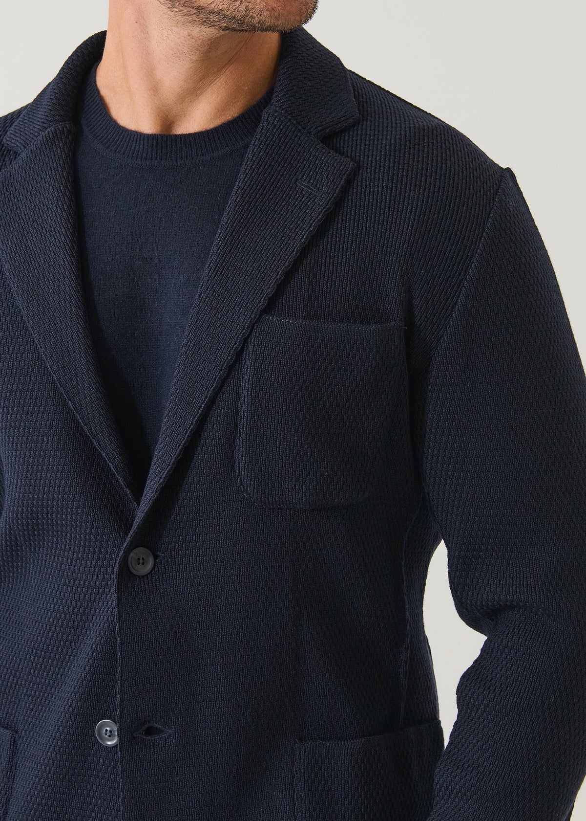 Patrick Assaraf Honeycomb Stitch Merino Knit Blazer - Black