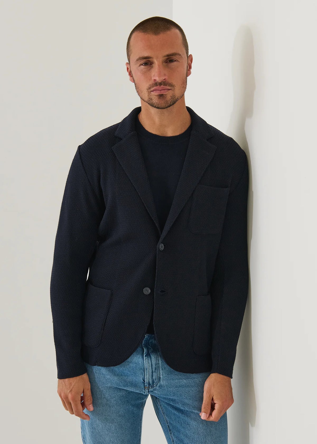 Patrick Assaraf Honeycomb Stitch Merino Knit Blazer - Black