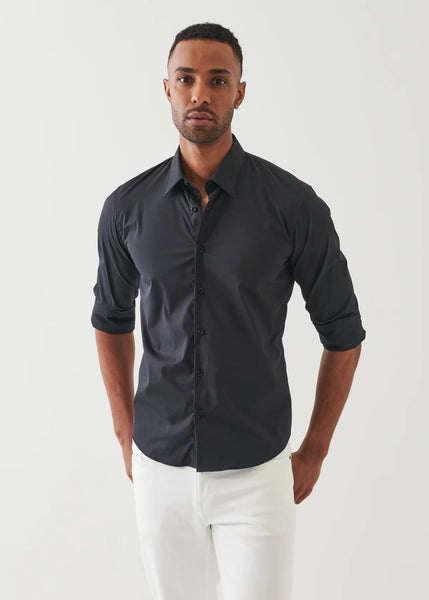 Patrick Assaraf LS Cotton Stretch Darted Shirt - Black