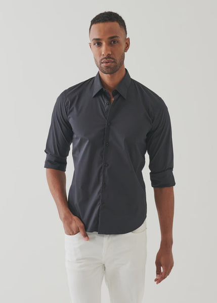 Patrick Assaraf LS Cotton Stretch Darted Shirt - Black