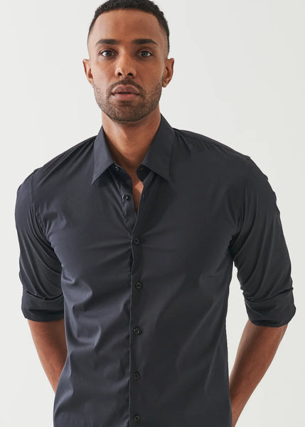 Patrick Assaraf LS Cotton Stretch Darted Shirt - Black
