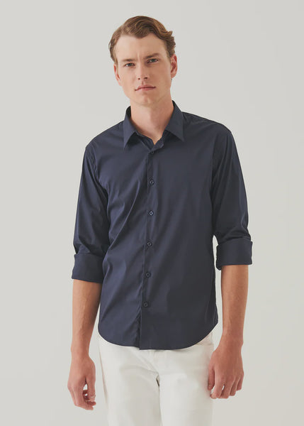 Patrick Assaraf LS Cotton Stretch Darted Shirt - Midnight