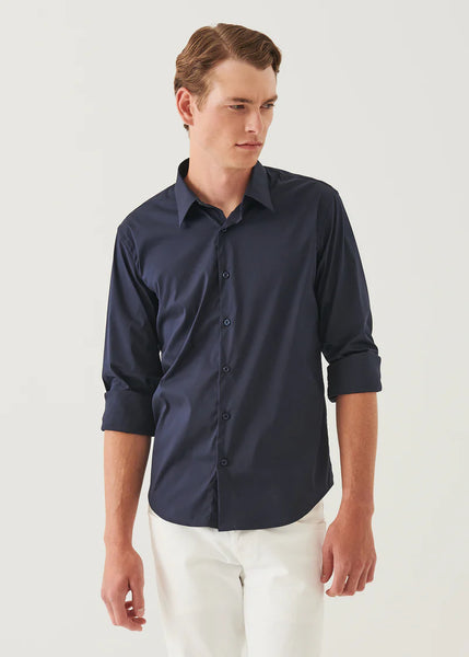 Patrick Assaraf LS Cotton Stretch Darted Shirt - Midnight