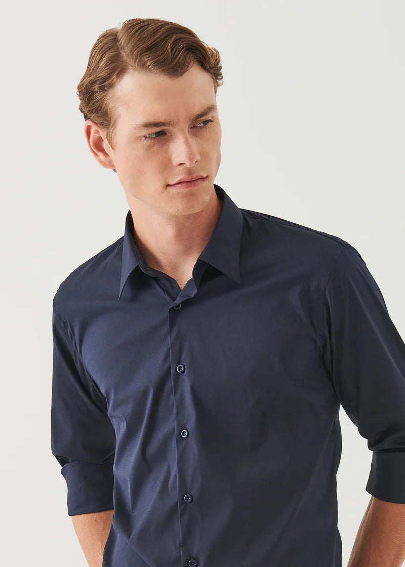 Patrick Assaraf LS Cotton Stretch Darted Shirt - Midnight