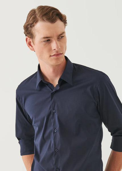 Patrick Assaraf LS Cotton Stretch Darted Shirt - Midnight
