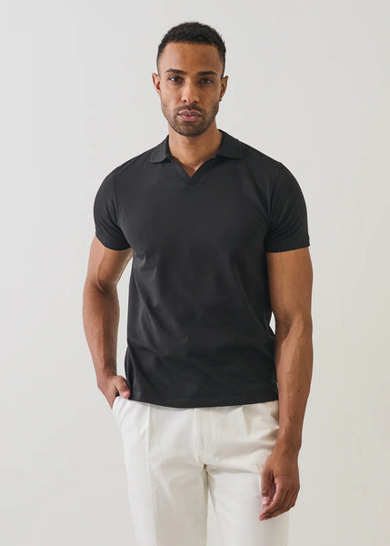 Patrick Assaraf Pima Cotton Stretch Open Polo - Black