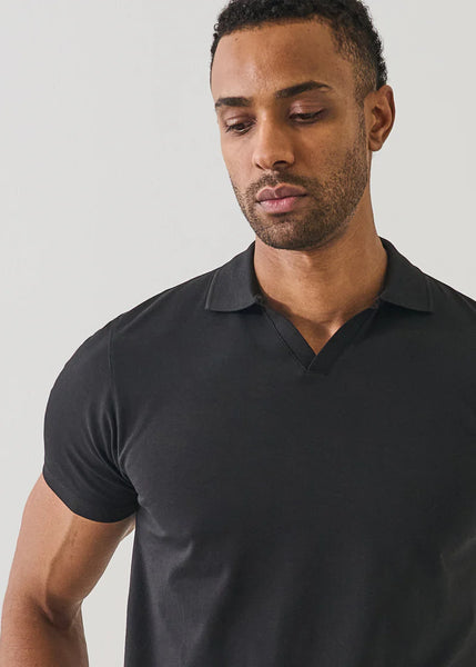 Patrick Assaraf Pima Cotton Stretch Open Polo - Black