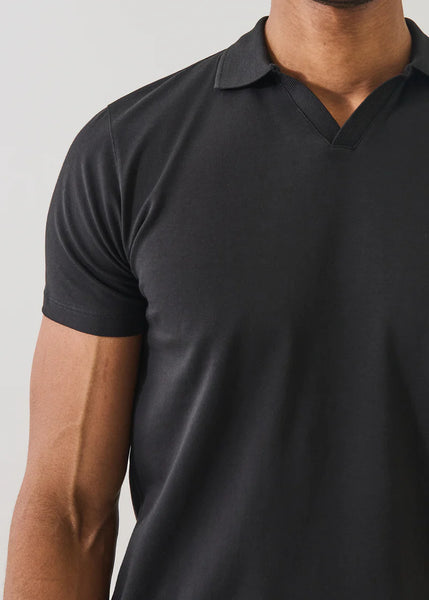 Patrick Assaraf Pima Cotton Stretch Open Polo - Black