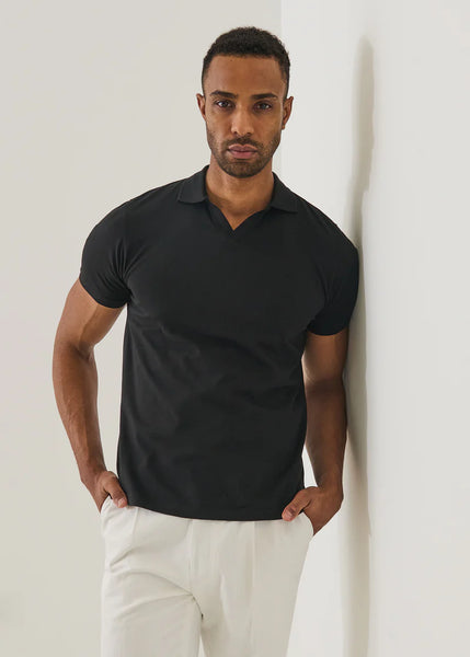 Patrick Assaraf Pima Cotton Stretch Open Polo - Black