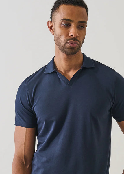 Patrick Assaraf Pima Cotton Stretch Open Polo - Midnight