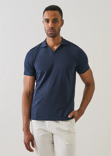 Patrick Assaraf Pima Cotton Stretch Open Polo - Midnight