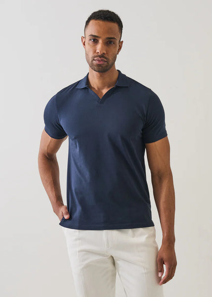 Patrick Assaraf Pima Cotton Stretch Open Polo - Midnight