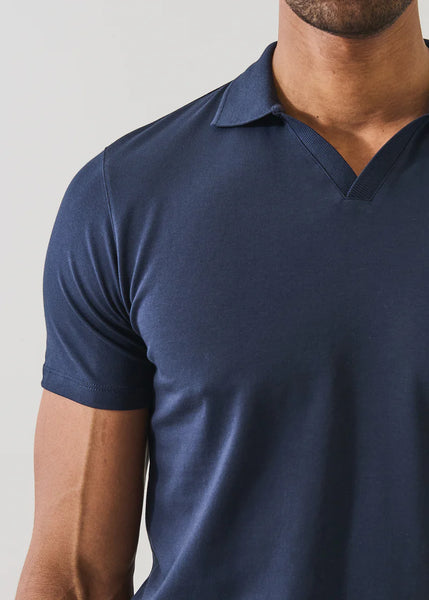 Patrick Assaraf Pima Cotton Stretch Open Polo - Midnight