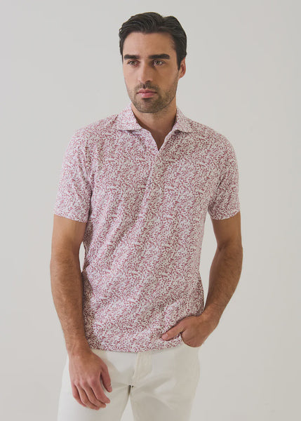 Patrick Assaraf SS Mini Leaf Print Polo - Dusty Pink