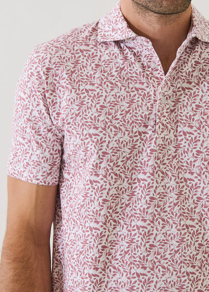 Patrick Assaraf SS Mini Leaf Print Polo - Dusty Pink