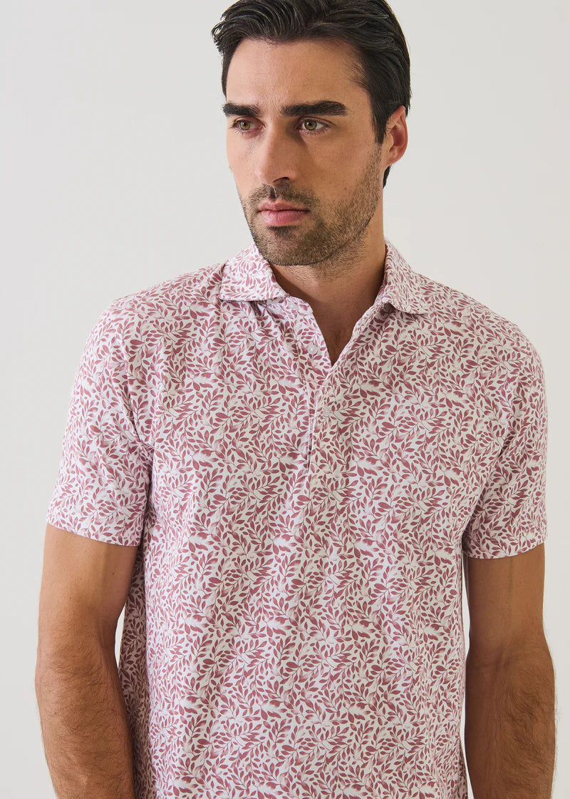 Patrick Assaraf SS Mini Leaf Print Polo - Dusty Pink