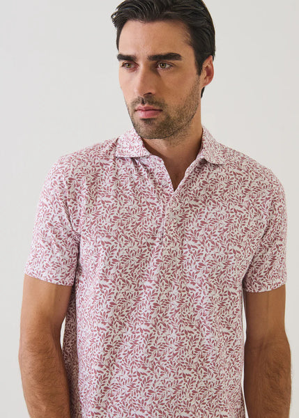 Patrick Assaraf SS Mini Leaf Print Polo - Dusty Pink